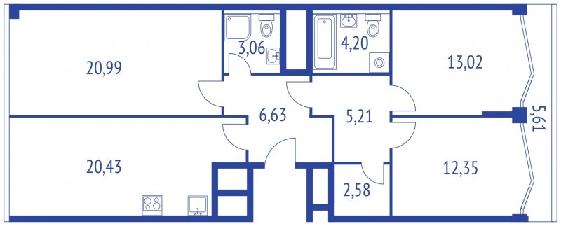 3-комнатная квартира без отделки, 95.17 м2, 11 этаж, дом сдан, ЖК iLove, корпус 1 - объявление 1322280 - фото №1