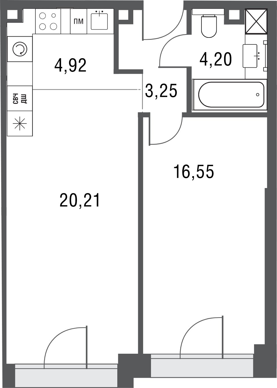 2-комнатная квартира без отделки, 49.13 м2, 12 этаж, сдача 3 квартал 2023 г., ЖК AFI Park Воронцовский, корпус 3 - объявление 1999798 - фото №1