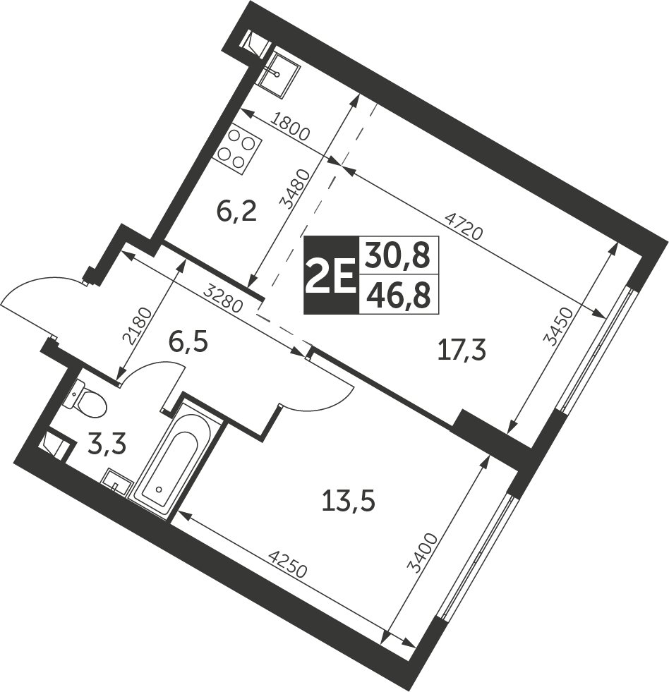 2-комнатная квартира с частичной отделкой, 46.8 м2, 42 этаж, дом сдан, ЖК Архитектор, корпус 1 - объявление 2254082 - фото №1