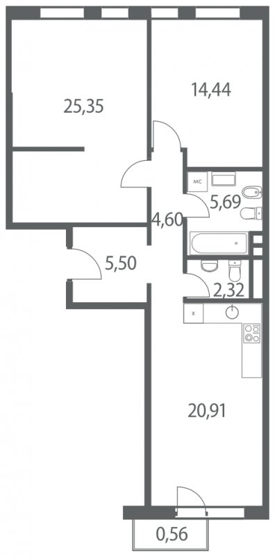 3-комнатная квартира (евро) без отделки, 78.81 м2, 6 этаж, дом сдан, ЖК Headliner, корпус 10 - объявление 2015919 - фото №1