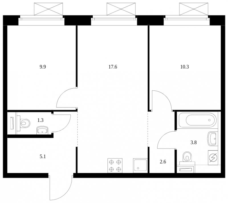 2-комнатная квартира с полной отделкой, 50.6 м2, 24 этаж, сдача 3 квартал 2024 г., ЖК Люблинский парк, корпус 15 - объявление 1696678 - фото №1