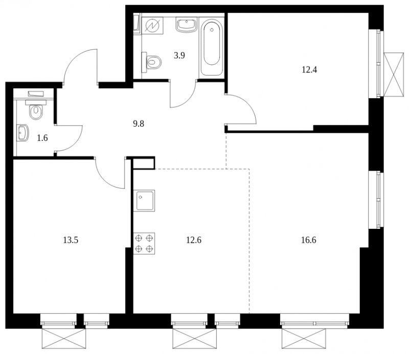 3-комнатная квартира с полной отделкой, 70.4 м2, 32 этаж, сдача 2 квартал 2023 г., ЖК Второй Нагатинский, корпус 2 - объявление 1672825 - фото №1