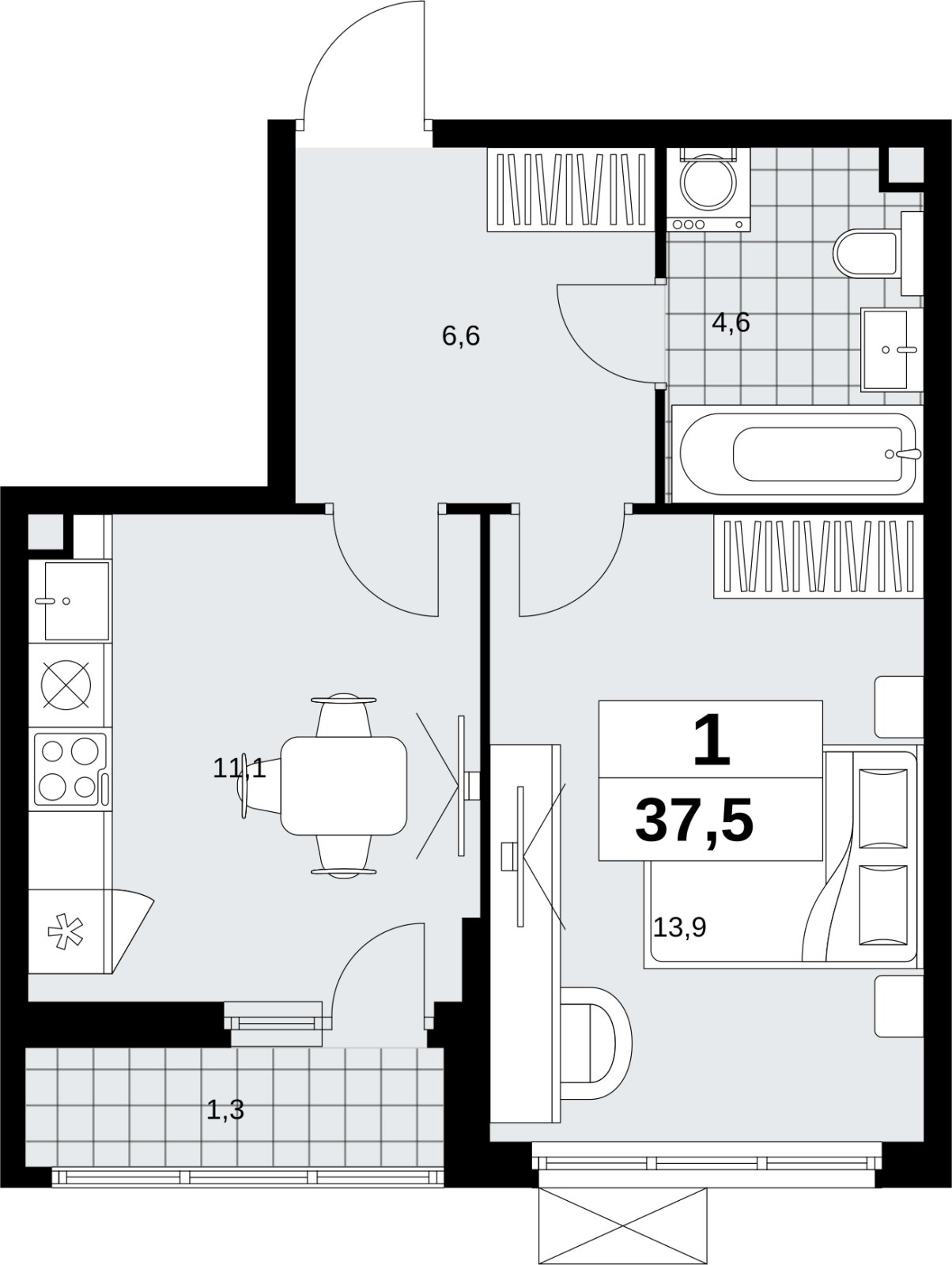 1-комнатная квартира без отделки, 37.5 м2, 2 этаж, сдача 4 квартал 2026 г., ЖК Скандинавия, корпус 2.18.2.5 - объявление 2351592 - фото №1
