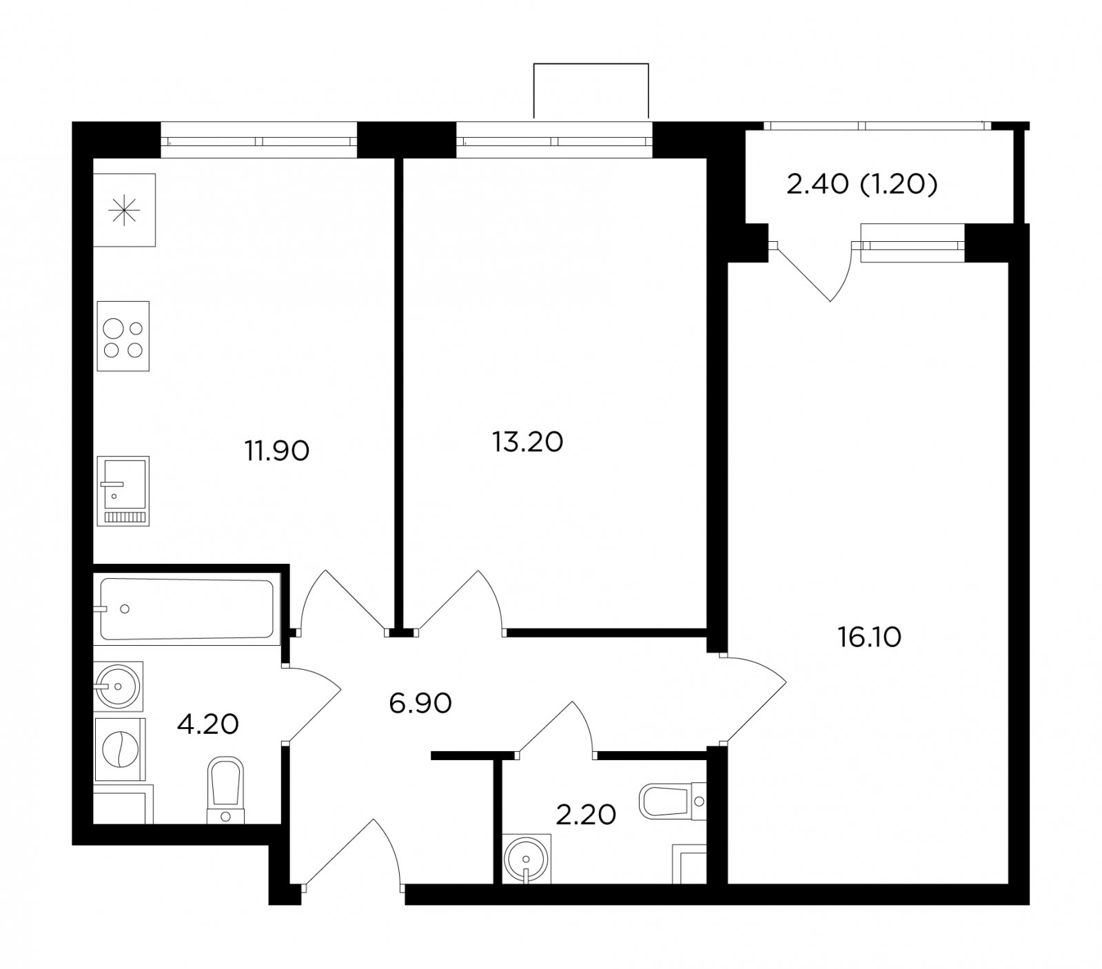 2-комнатная квартира без отделки, 55.7 м2, 8 этаж, дом сдан, ЖК Миловидное, корпус 1 - объявление 2290866 - фото №1