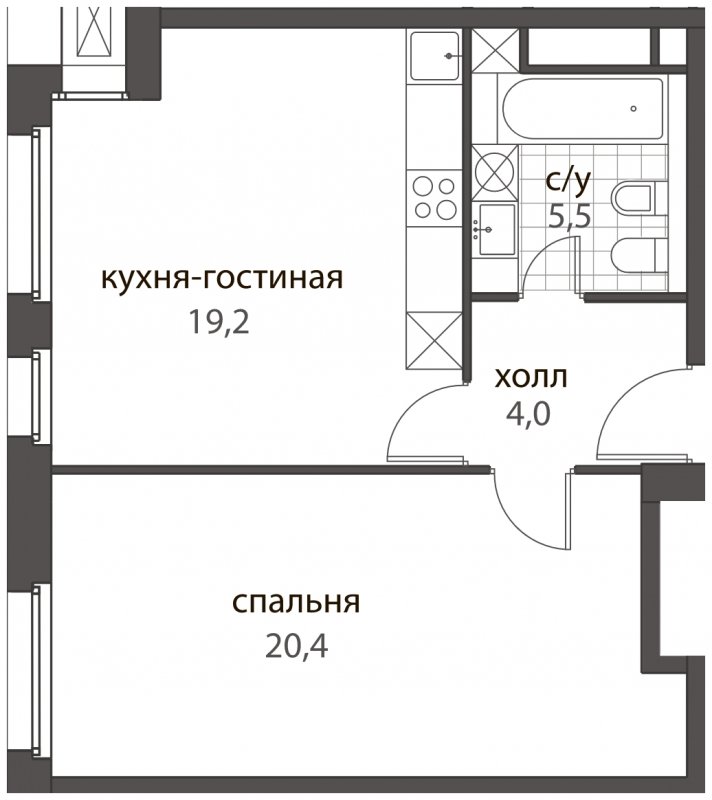 2-комнатная квартира (евро) без отделки, 49.1 м2, 9 этаж, дом сдан, ЖК HomeCity, корпус 2 - объявление 1704867 - фото №1