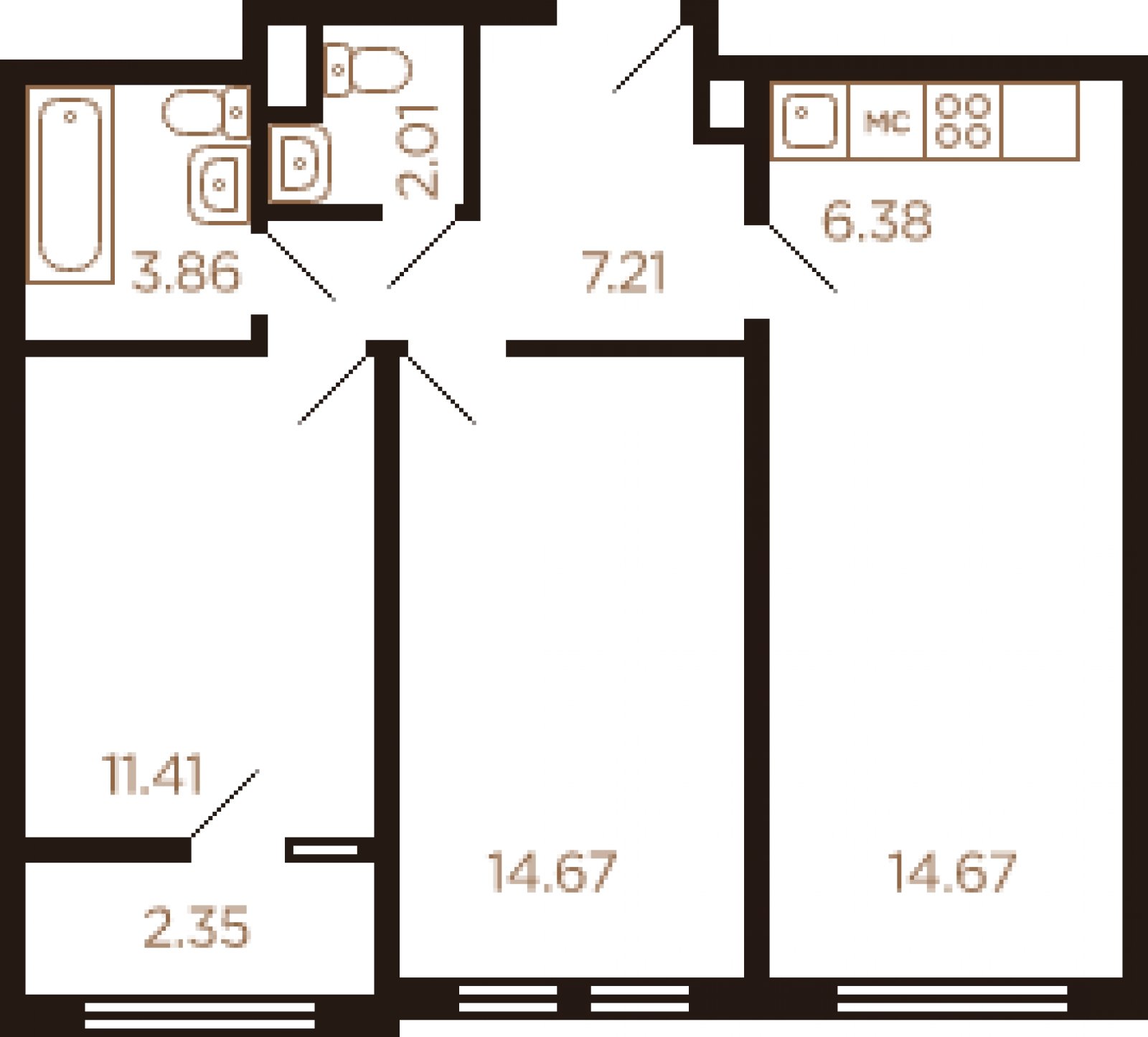 3-комнатная квартира с полной отделкой, 62 м2, 2 этаж, дом сдан, ЖК Миниполис Рафинад, корпус 11 - объявление 2033286 - фото №1