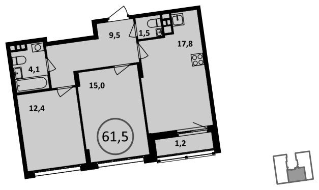 2-комнатная квартира без отделки, 61.5 м2, 14 этаж, сдача 4 квартал 2022 г., ЖК Испанские кварталы, корпус 5.2 - объявление 1409336 - фото №1