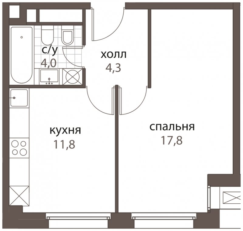 1-комнатная квартира без отделки, 37.9 м2, 2 этаж, дом сдан, ЖК HomeCity, корпус 1 - объявление 1762618 - фото №1
