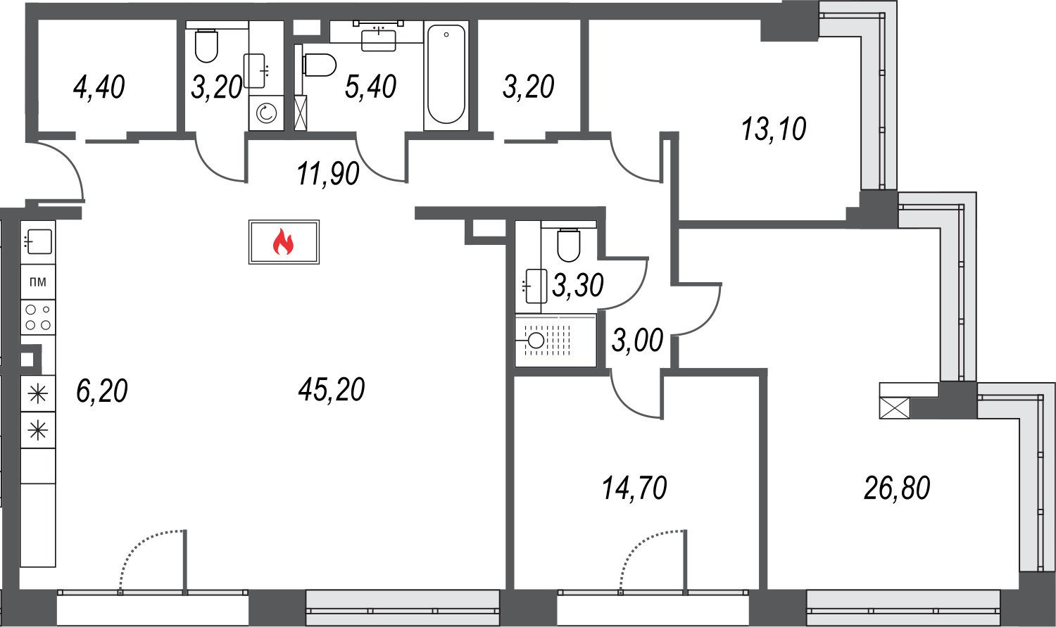 4-комнатная квартира без отделки, 140.4 м2, 25 этаж, дом сдан, ЖК AFI Park Воронцовский, корпус 4 - объявление 2397092 - фото №1