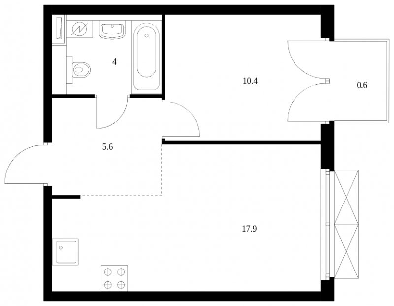 1-комнатная квартира с полной отделкой, 38.5 м2, 6 этаж, сдача 3 квартал 2023 г., ЖК Западный порт, корпус 2.2.2 - объявление 1546457 - фото №1