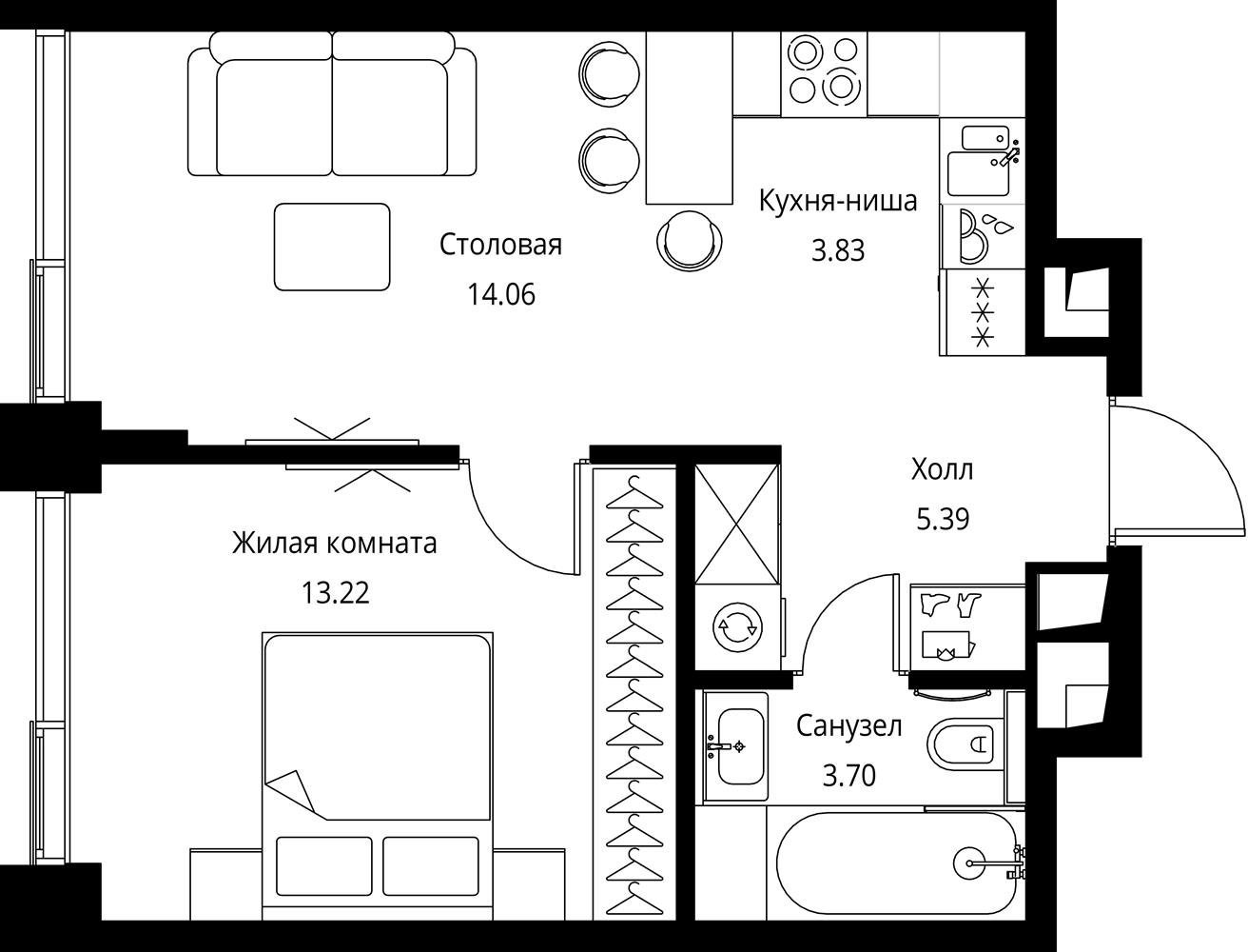 1-комнатная квартира с частичной отделкой, 40.2 м2, 17 этаж, сдача 3 квартал 2026 г., ЖК City Bay, корпус North Ocean 7 - объявление 2332264 - фото №1