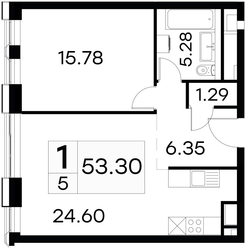 1-комнатные апартаменты с частичной отделкой, 53.3 м2, 2 этаж, сдача 3 квартал 2024 г., ЖК GloraX Aura Белорусская, корпус 1 - объявление 1708741 - фото №1
