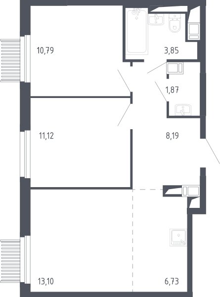 3-комнатная квартира с полной отделкой, 55.6 м2, 13 этаж, сдача 3 квартал 2023 г., ЖК Мытищи Парк, корпус 2 - объявление 2066496 - фото №1