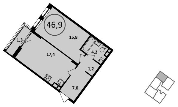 1-комнатная квартира без отделки, 46.9 м2, 9 этаж, сдача 4 квартал 2022 г., ЖК Испанские кварталы, корпус 5.3 - объявление 1409425 - фото №1