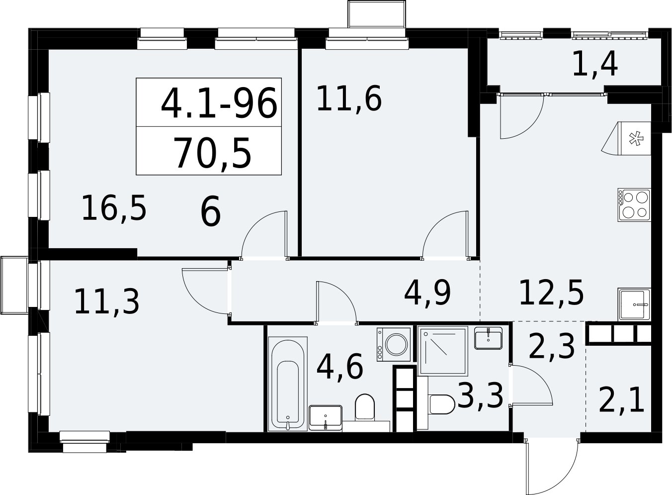 3-комнатная квартира с полной отделкой, 70.5 м2, 17 этаж, сдача 2 квартал 2027 г., ЖК Южные сады, корпус 4.1.1 - объявление 2392637 - фото №1