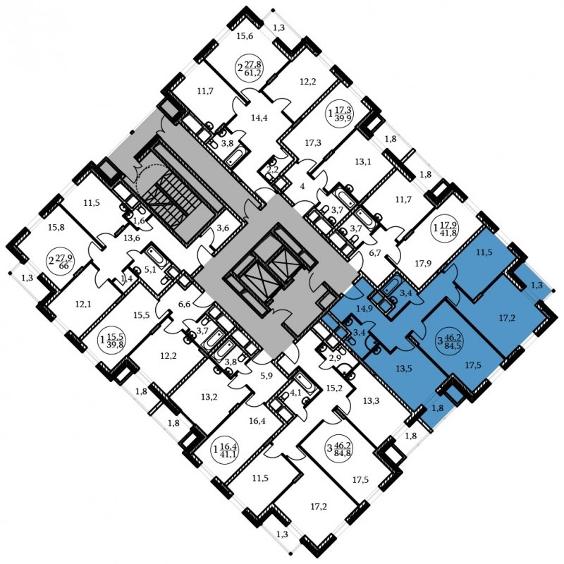 3-комнатная квартира без отделки, 84.5 м2, 3 этаж, сдача 3 квартал 2022 г., ЖК Большая семерка, корпус 5 - объявление 1139591 - фото №1