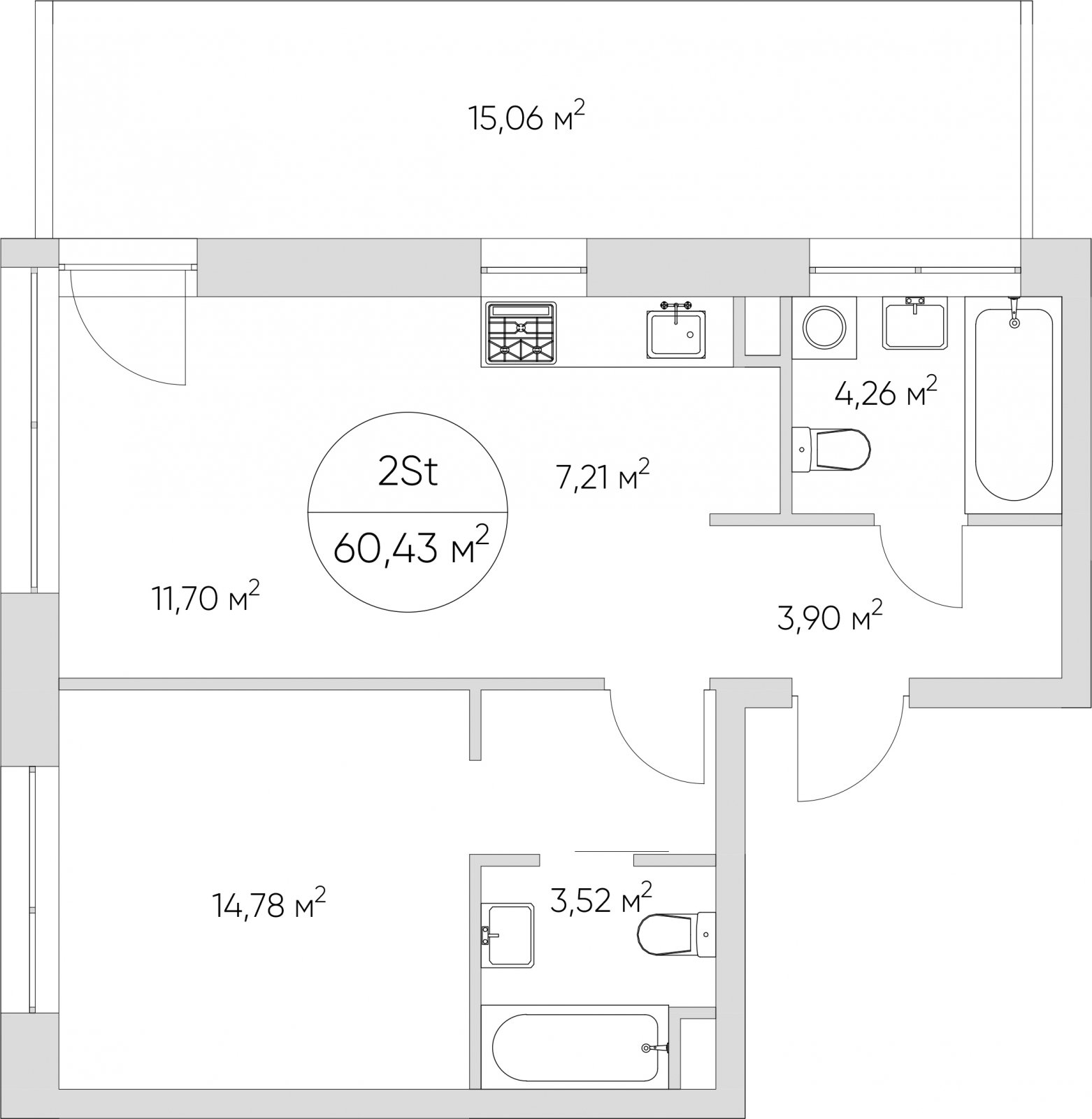 2-комнатные апартаменты без отделки, 60.43 м2, 9 этаж, дом сдан, ЖК N'ICE LOFT, корпус 1 - объявление 2415764 - фото №1