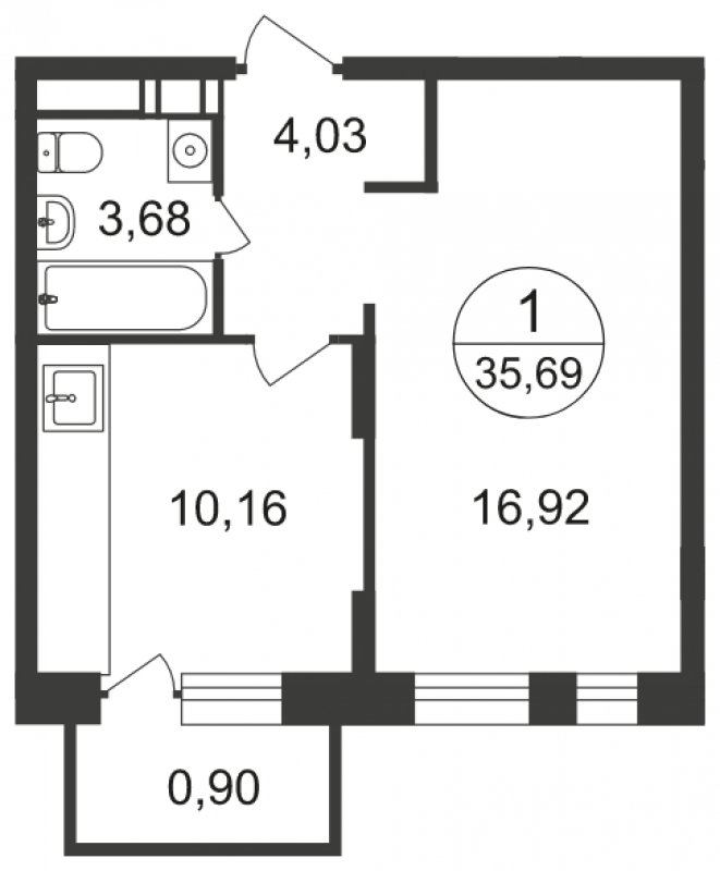 1-комнатная квартира с полной отделкой, 35.69 м2, 4 этаж, сдача 3 квартал 2023 г., ЖК Люберцы, корпус 66 - объявление 1764142 - фото №1