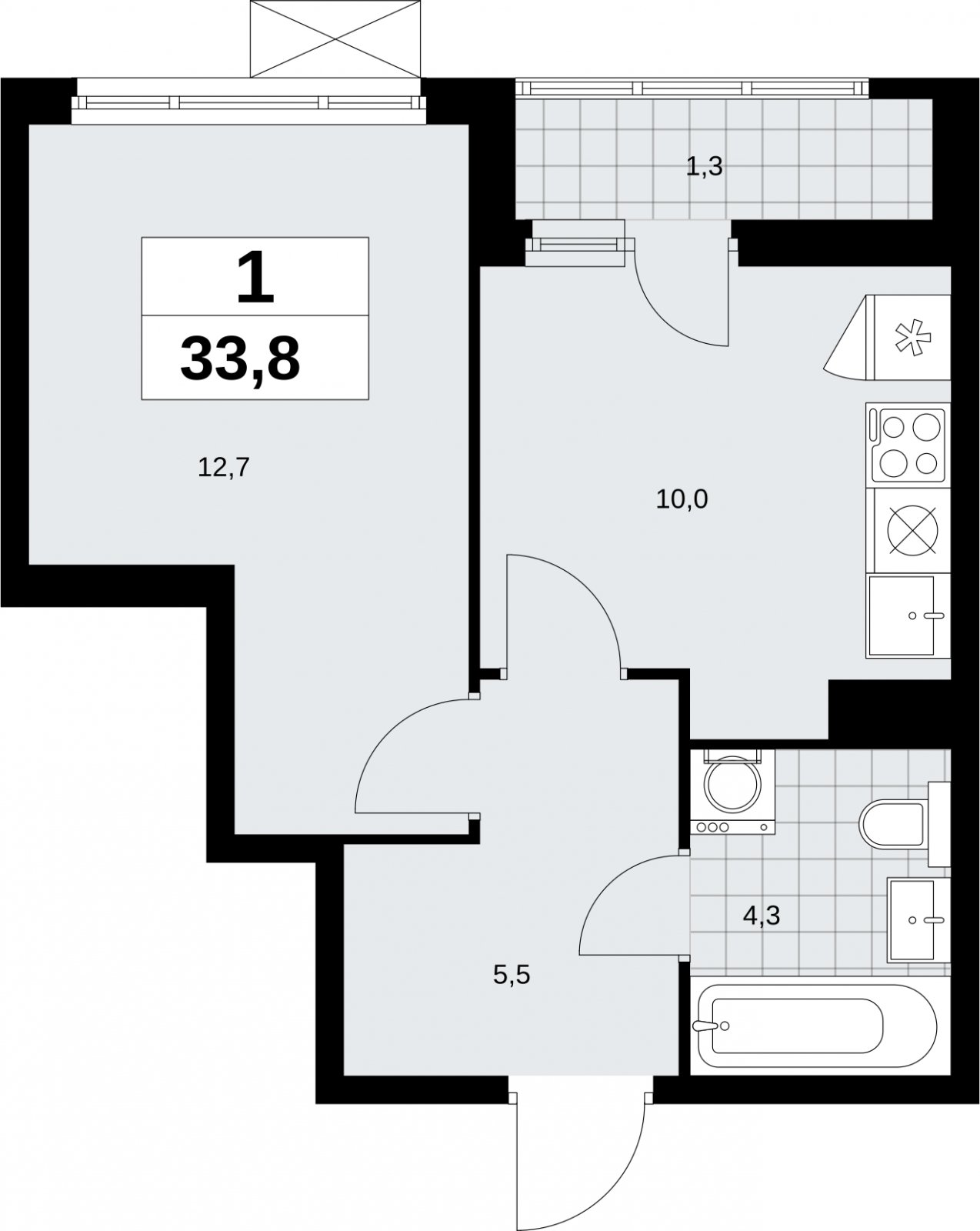 1-комнатная квартира без отделки, 33.8 м2, 6 этаж, сдача 2 квартал 2026 г., ЖК Дзен-кварталы, корпус 6.1.1 - объявление 2327051 - фото №1