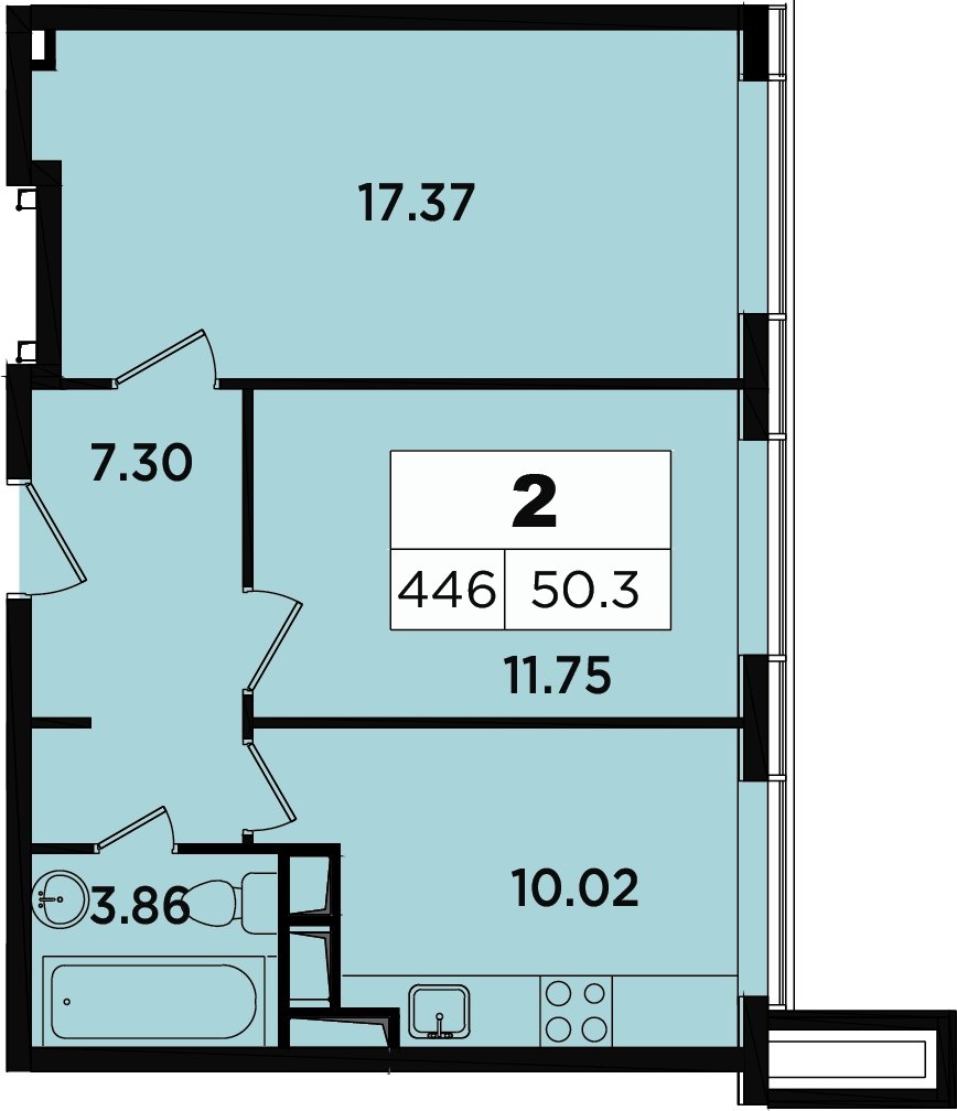 2-комнатные апартаменты 48.3 м2, 16 этаж, дом сдан, ЖК Легендарный Квартал на Березовой  аллее, корпус 3 - объявление 2335696 - фото №1