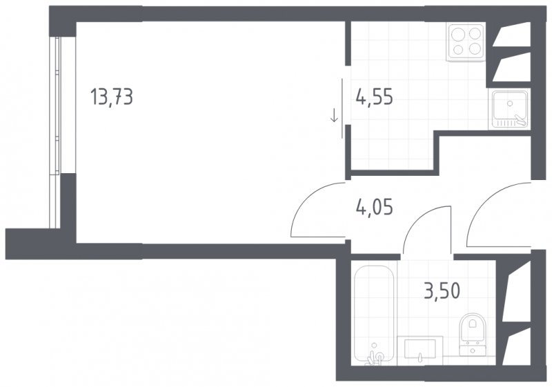 1-комнатные апартаменты с полной отделкой, 25.83 м2, 3 этаж, сдача 4 квартал 2023 г., ЖК Квартал Спутник, корпус 15 - объявление 1679139 - фото №1