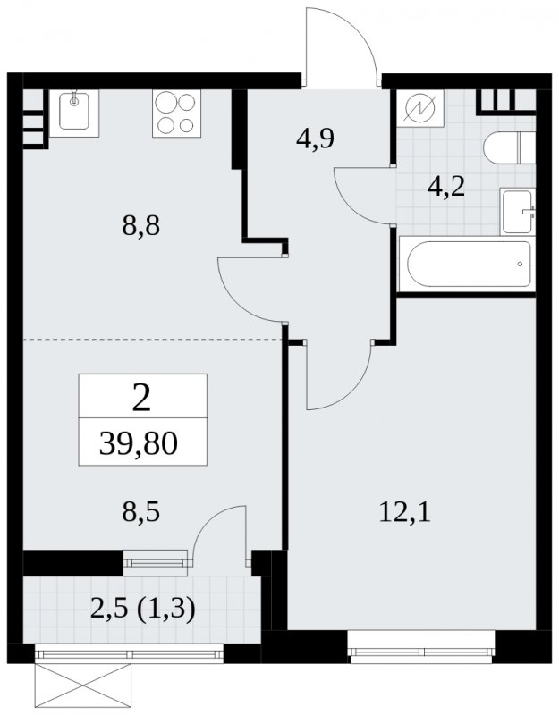 2-комнатная квартира (евро) без отделки, 39.8 м2, 3 этаж, сдача 1 квартал 2025 г., ЖК Прокшино, корпус 5.2.3 - объявление 1751443 - фото №1