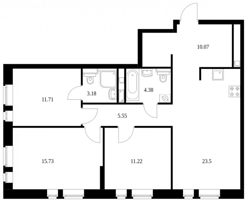 3-комнатная квартира без отделки, 85.34 м2, 3 этаж, сдача 4 квартал 2022 г., ЖК Green Park, корпус 7 - объявление 1347508 - фото №1