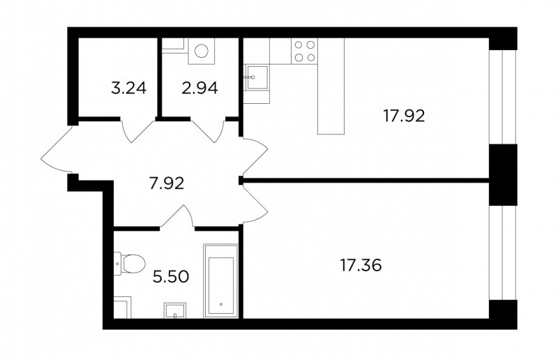 1-комнатная квартира без отделки, 54.88 м2, 2 этаж, сдача 4 квартал 2023 г., ЖК FORIVER, корпус 5 - объявление 1748111 - фото №1
