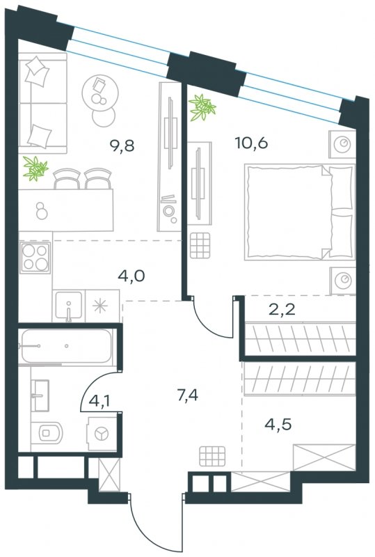 2-комнатная квартира с частичной отделкой, 42.6 м2, 19 этаж, сдача 4 квартал 2023 г., ЖК Level Нагатинская, корпус В - объявление 1667895 - фото №1