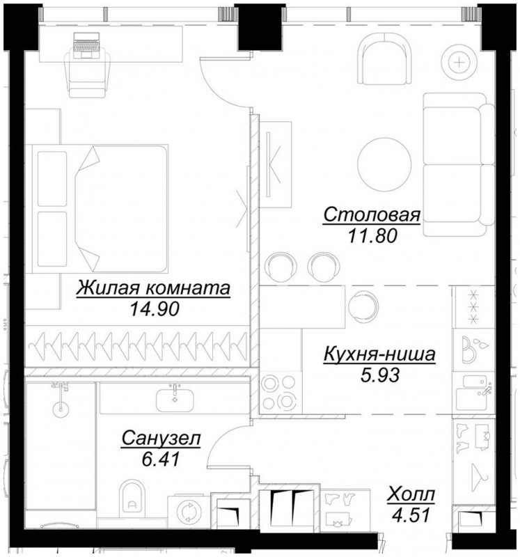 1-комнатная квартира с частичной отделкой, 43.46 м2, 24 этаж, сдача 4 квартал 2024 г., ЖК MOD, корпус Mod.D - объявление 1788264 - фото №1
