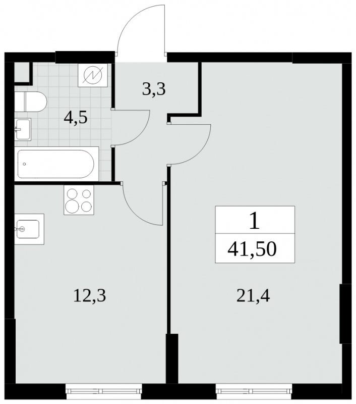 1-комнатная квартира без отделки, 41.5 м2, 2 этаж, сдача 2 квартал 2025 г., ЖК Южные сады, корпус 2.3 - объявление 1758292 - фото №1