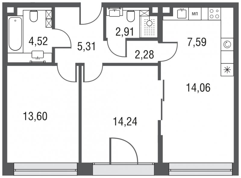 3-комнатная квартира (евро) без отделки, 64.51 м2, 19 этаж, сдача 3 квартал 2023 г., ЖК AFI Park Воронцовский, корпус 1 - объявление 1940370 - фото №1