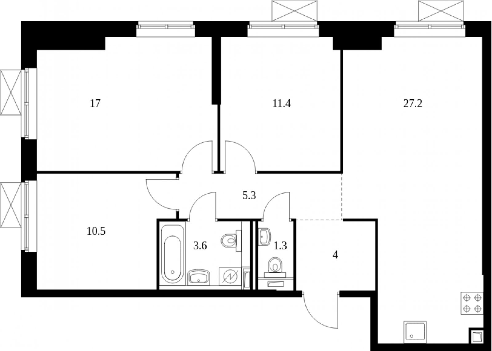 3-комнатная квартира с полной отделкой, 80.3 м2, 24 этаж, сдача 2 квартал 2023 г., ЖК Новохохловская 15, корпус 2 - объявление 2023225 - фото №1