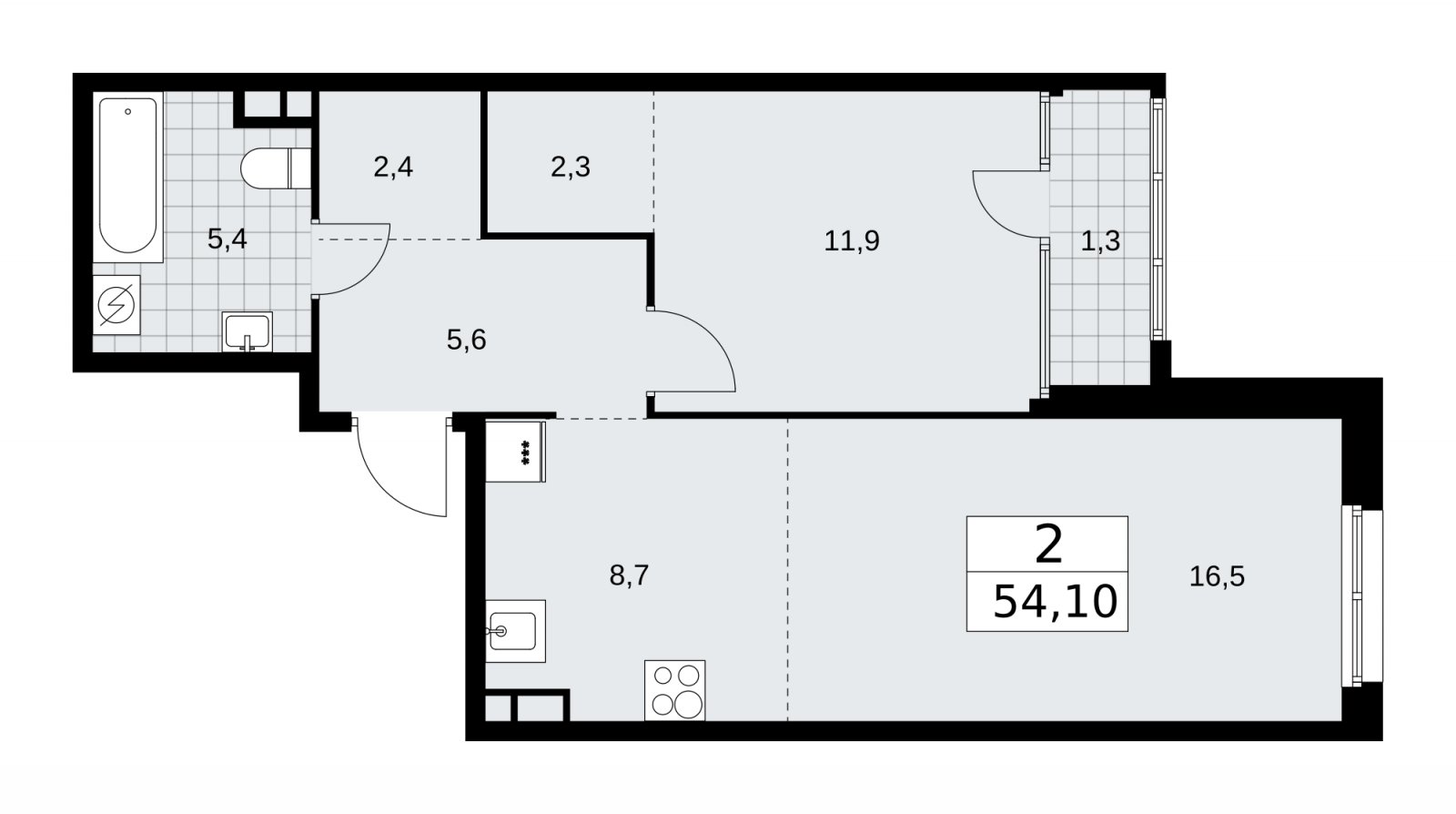 2-комнатная квартира (евро) с частичной отделкой, 54.1 м2, 10 этаж, сдача 1 квартал 2026 г., ЖК Дом на Зорге, корпус 25 - объявление 2221075 - фото №1