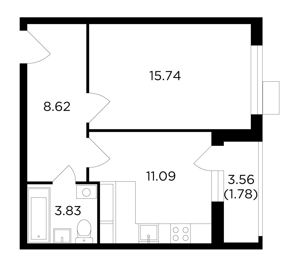 1-комнатная квартира без отделки, 41.06 м2, 11 этаж, дом сдан, ЖК VESNA, корпус 3 - объявление 2371224 - фото №1