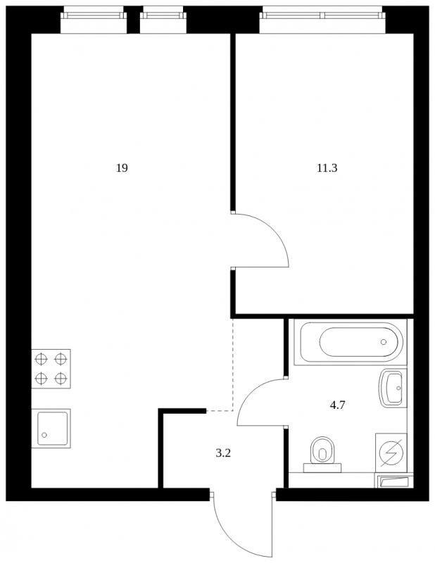 1-комнатная квартира с полной отделкой, 38.2 м2, 11 этаж, сдача 4 квартал 2023 г., ЖК Кронштадтский 9, корпус 1.6 - объявление 1556157 - фото №1