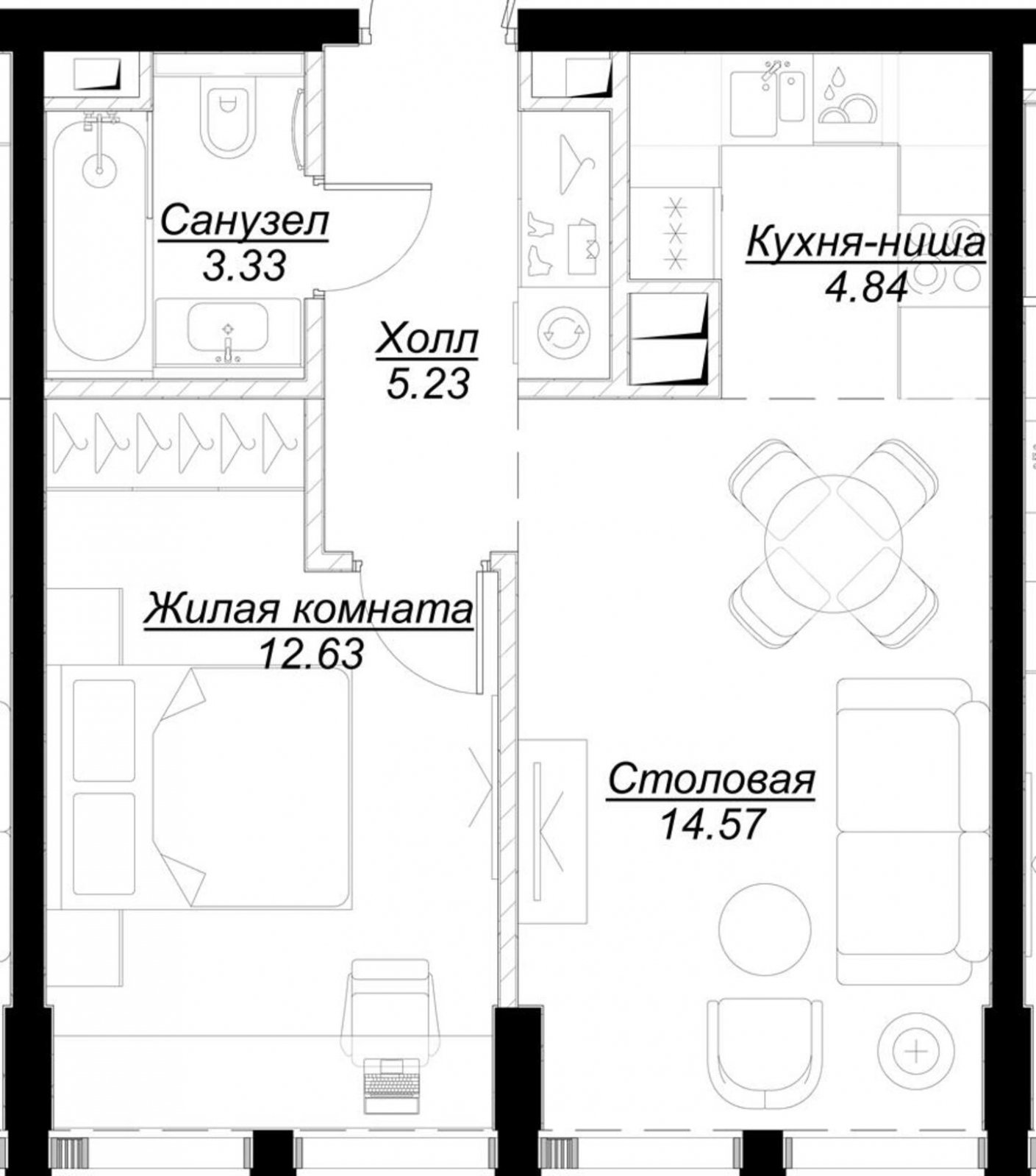1-комнатная квартира с частичной отделкой, 40.51 м2, 33 этаж, сдача 4 квартал 2024 г., ЖК MOD, корпус Camus - объявление 2191349 - фото №1