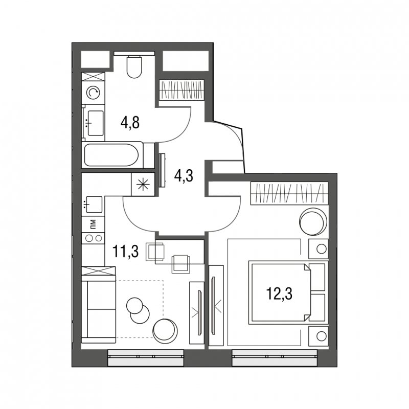 1-комнатная квартира с частичной отделкой, 32.7 м2, 2 этаж, сдача 1 квартал 2024 г., ЖК Сиреневый Парк, корпус 32 - объявление 1564494 - фото №1