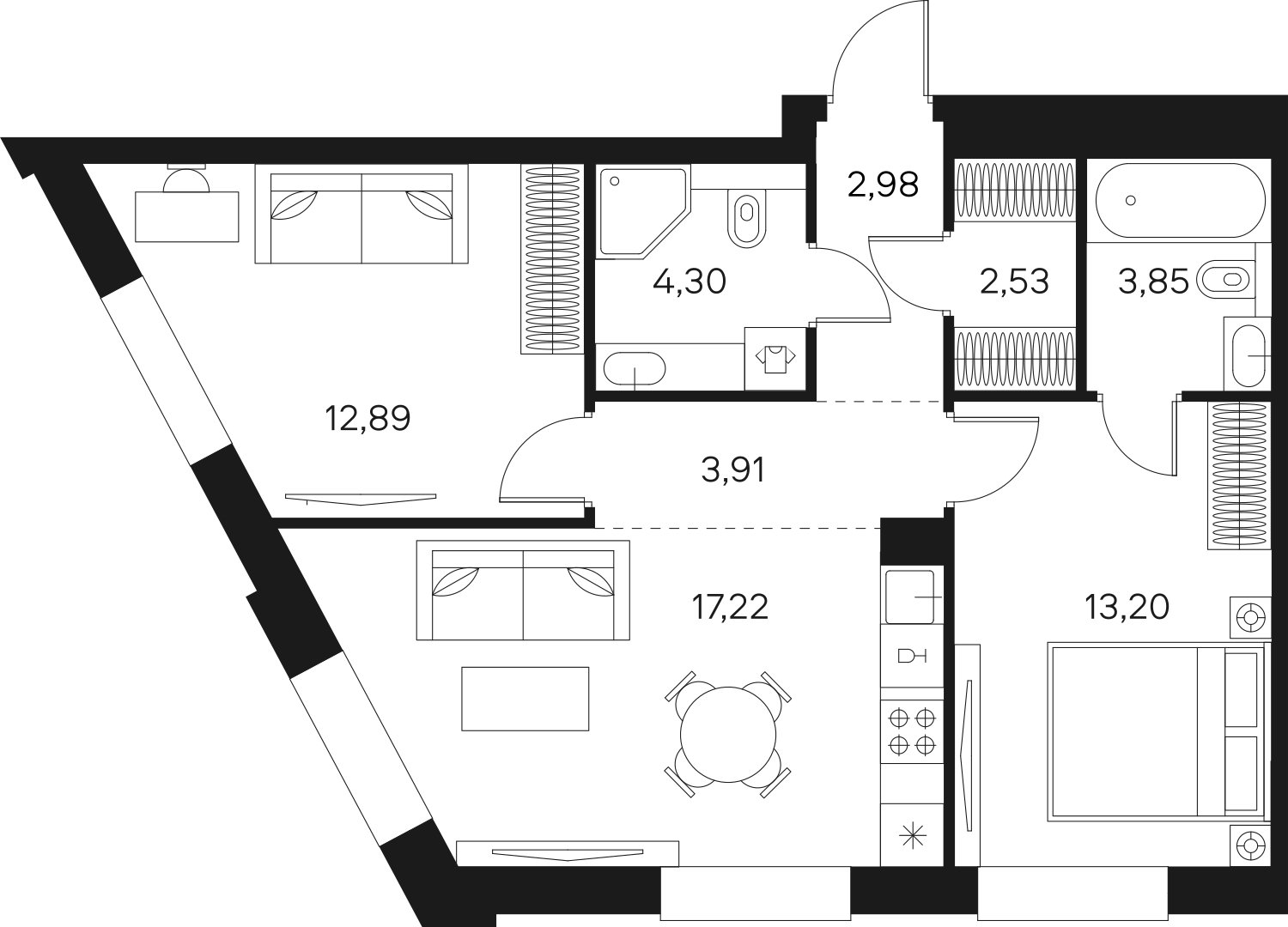 2-комнатная квартира без отделки, 60.88 м2, 3 этаж, сдача 4 квартал 2024 г., ЖК FØRST, корпус 2 - объявление 2296612 - фото №1