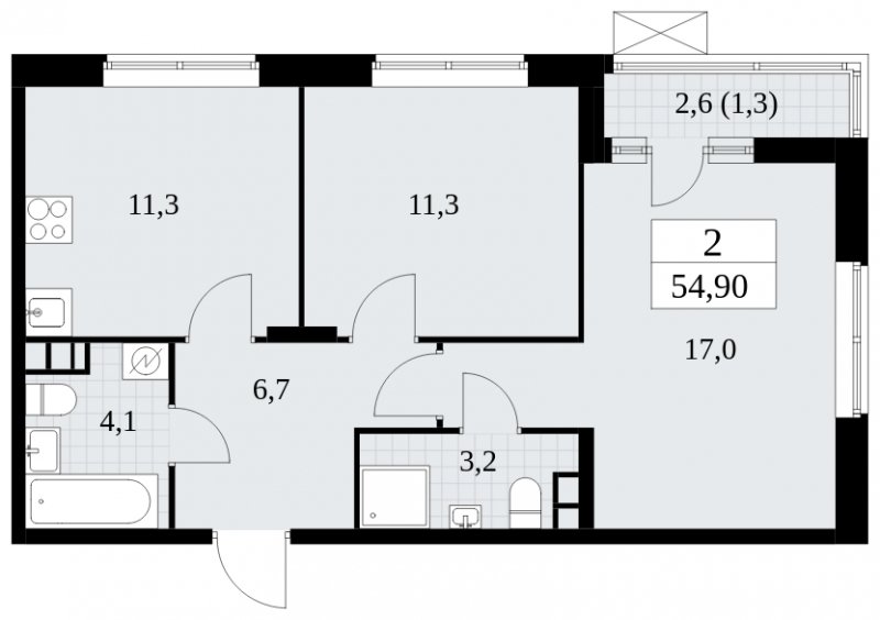 2-комнатная квартира без отделки, 54.9 м2, 3 этаж, сдача 1 квартал 2025 г., ЖК Прокшино, корпус 5.2.4 - объявление 1900721 - фото №1