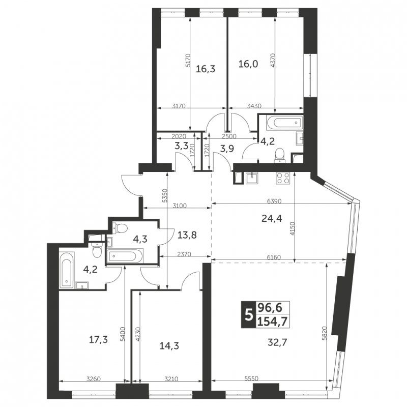 5-комнатная квартира без отделки, 154.7 м2, 46 этаж, сдача 4 квартал 2023 г., ЖК Архитектор, корпус 3 - объявление 1672086 - фото №1