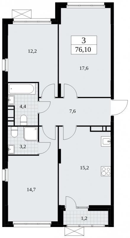 3-комнатная квартира с частичной отделкой, 76.1 м2, 10 этаж, сдача 4 квартал 2024 г., ЖК Скандинавия, корпус 35.1.3 - объявление 1779656 - фото №1