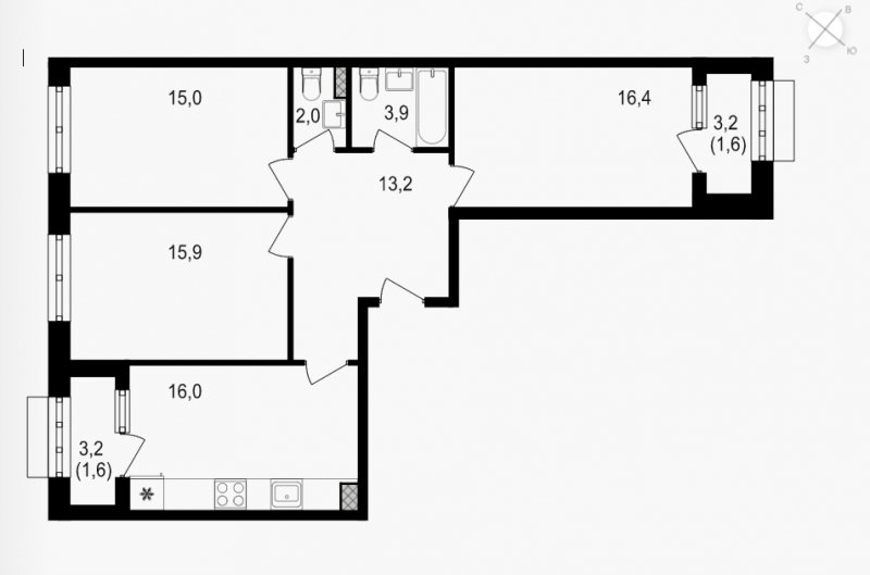 3-комнатная квартира без отделки, 85.6 м2, 8 этаж, сдача 3 квартал 2024 г., ЖК Михалковский, корпус 3 - объявление 1771520 - фото №1