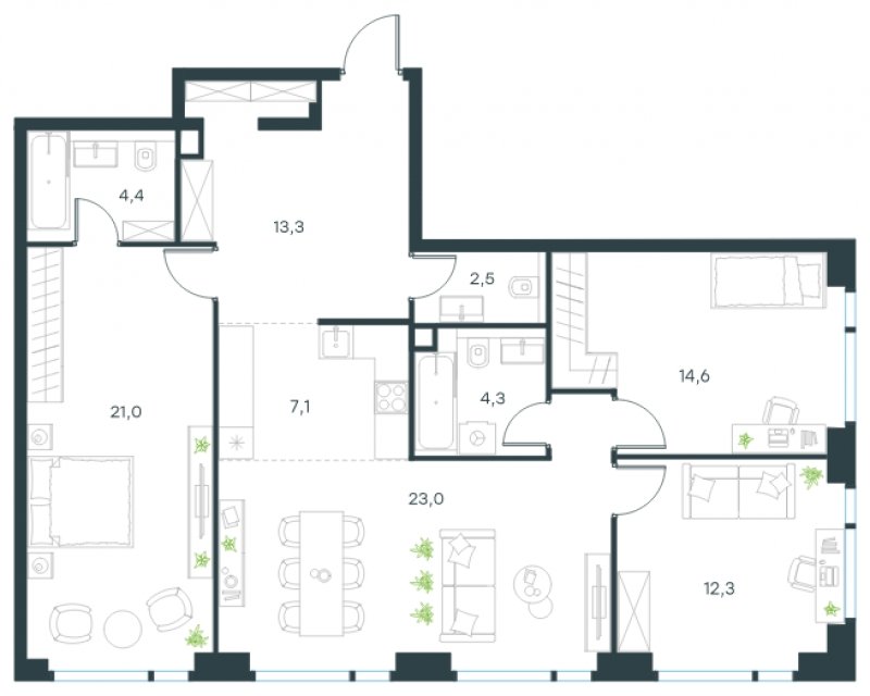 4-комнатная квартира (евро) с частичной отделкой, 102.5 м2, 19 этаж, сдача 4 квартал 2024 г., ЖК Level Мичуринский, корпус 5 - объявление 1714326 - фото №1
