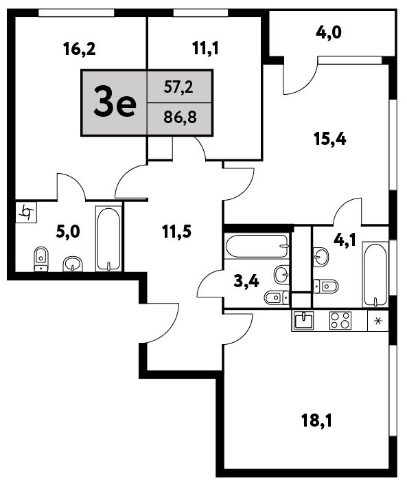 3-комнатная квартира без отделки, 86.8 м2, 2 этаж, сдача 4 квартал 2023 г., ЖК Фестиваль Парк - 2, корпус 25 - объявление 1661783 - фото №1