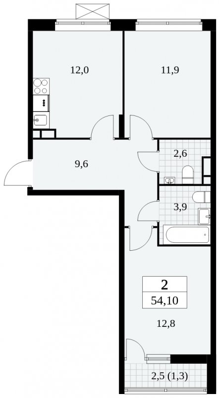 2-комнатная квартира с частичной отделкой, 54.1 м2, 4 этаж, сдача 3 квартал 2024 г., ЖК Прокшино, корпус 8.2 - объявление 1683766 - фото №1