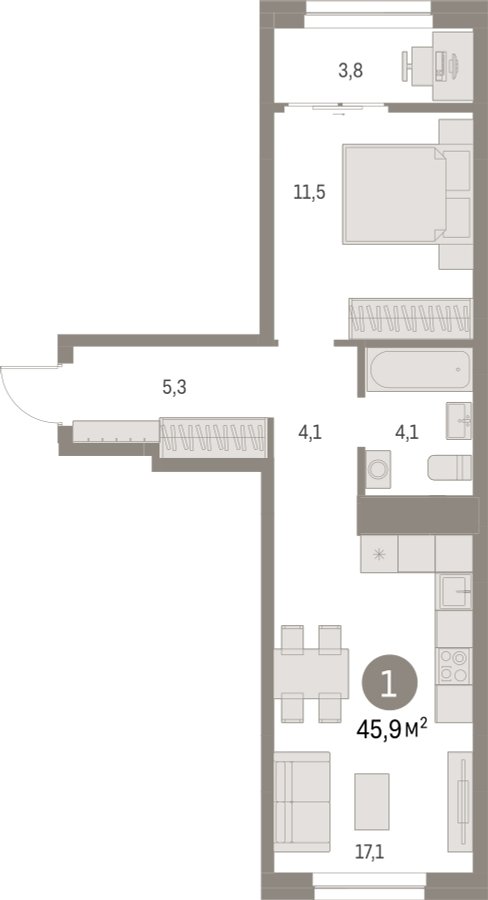 1-комнатная квартира с частичной отделкой, 45.91 м2, 5 этаж, дом сдан, ЖК Первый квартал, корпус 5 - объявление 2262867 - фото №1