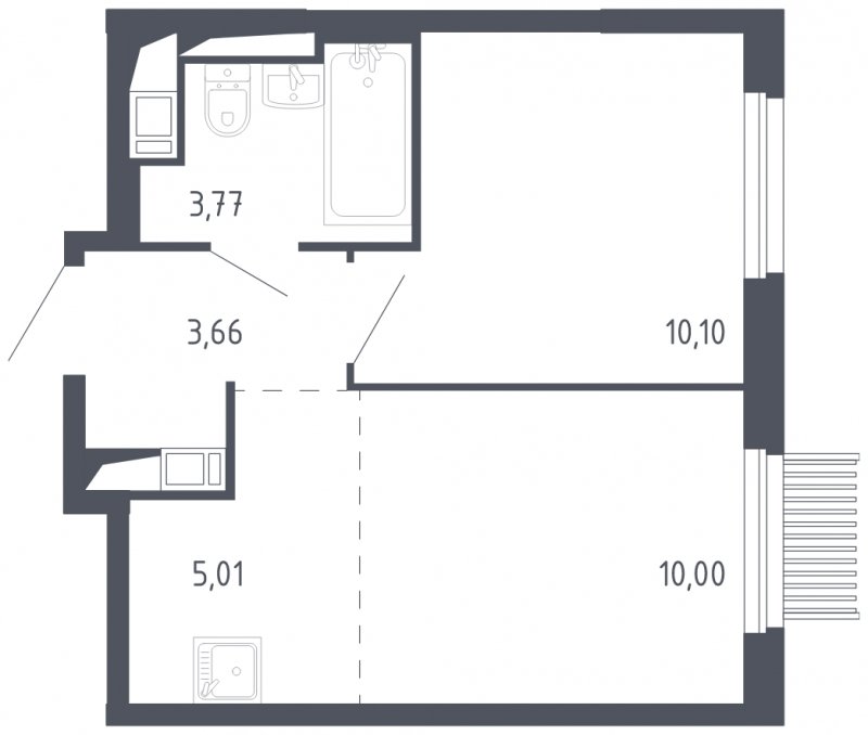 2-комнатная квартира с полной отделкой, 32.54 м2, 8 этаж, сдача 3 квартал 2023 г., ЖК Мытищи Парк, корпус 2 - объявление 1620970 - фото №1