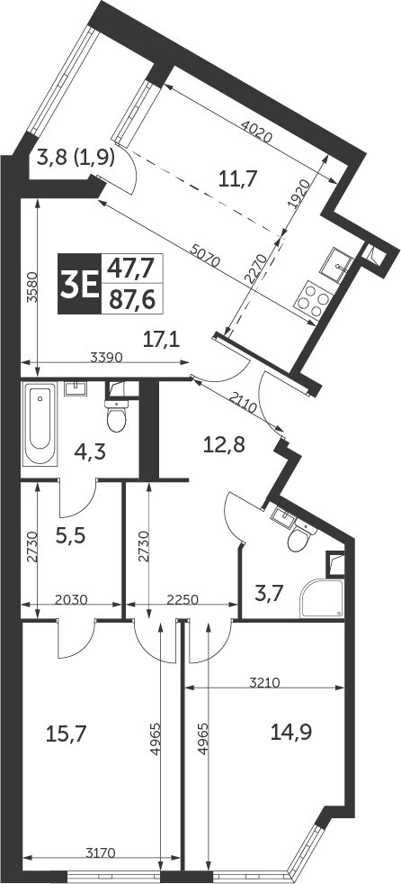 3-комнатная квартира с частичной отделкой, 87.6 м2, 25 этаж, дом сдан, ЖК Архитектор, корпус 1 - объявление 2287709 - фото №1