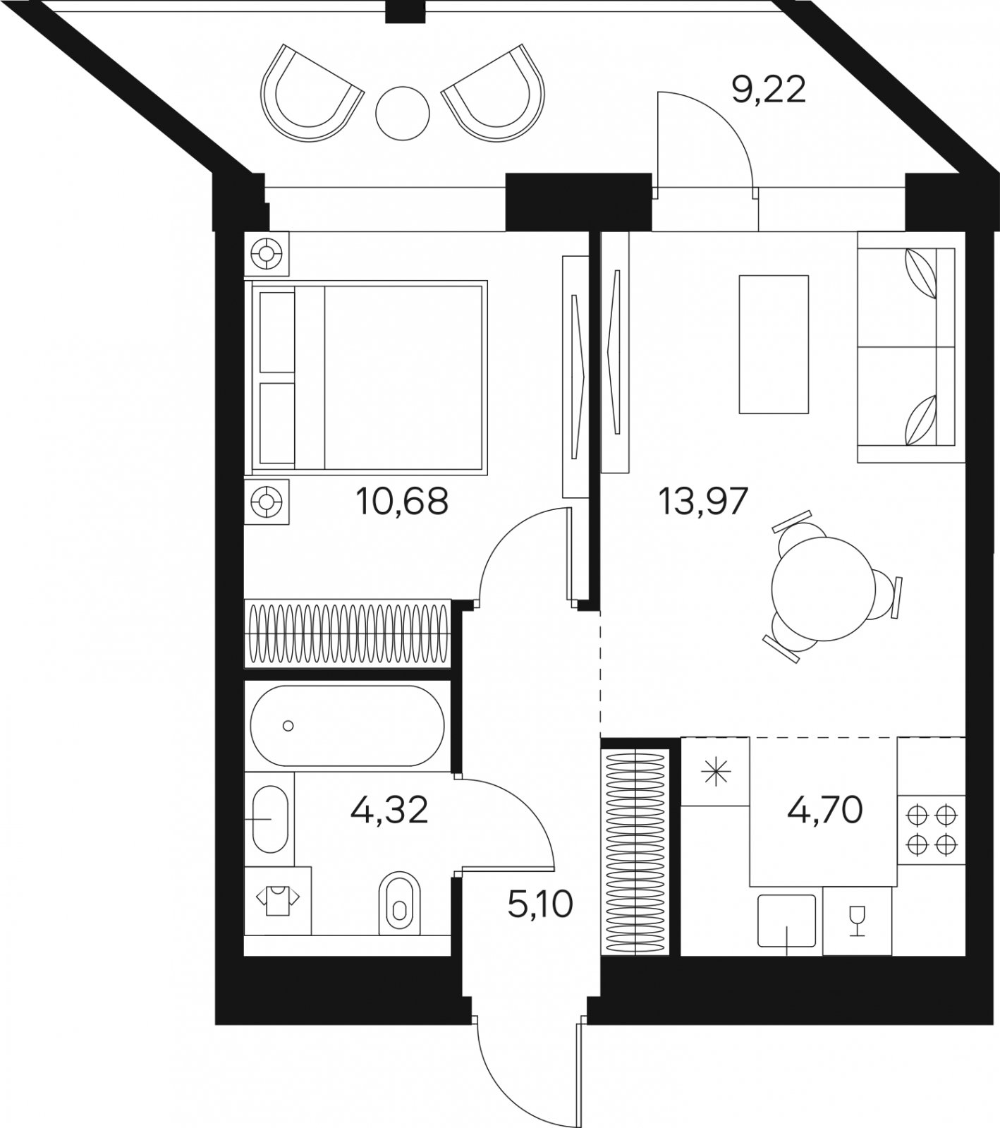 2-комнатная квартира (евро) без отделки, 43.4 м2, 19 этаж, сдача 4 квартал 2024 г., ЖК FØRST, корпус 2 - объявление 1943039 - фото №1